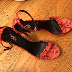 Orange snakeskin strappy heels